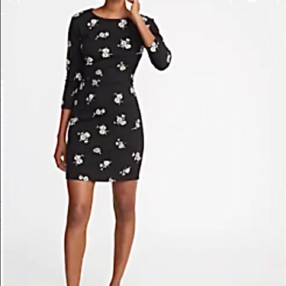 Old Navy Black Floral Long Sleeve Sheath Dress